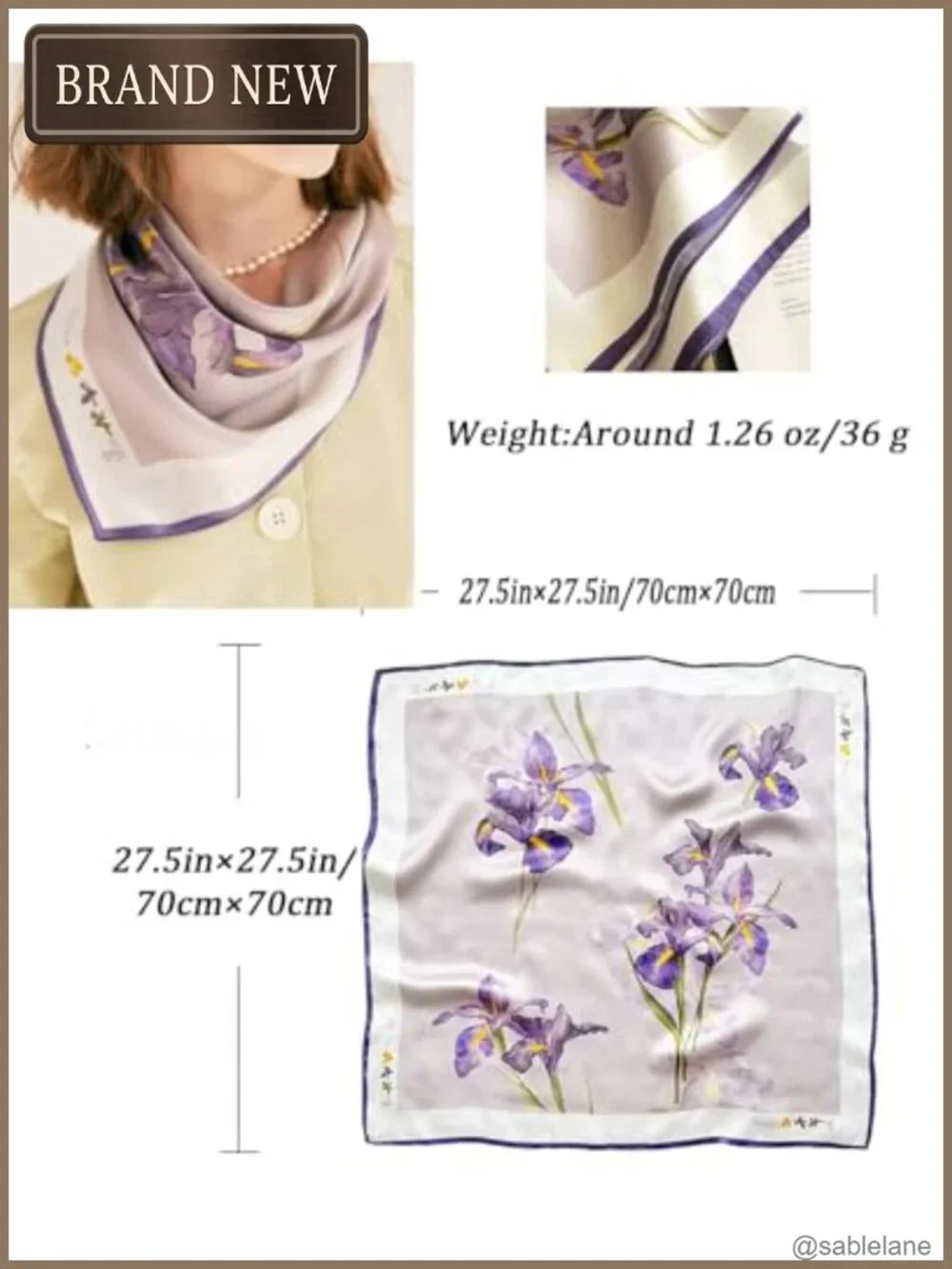 Silky Satin Square Neck Scarf Lightweight Headscarf Hair Bandana Fashion